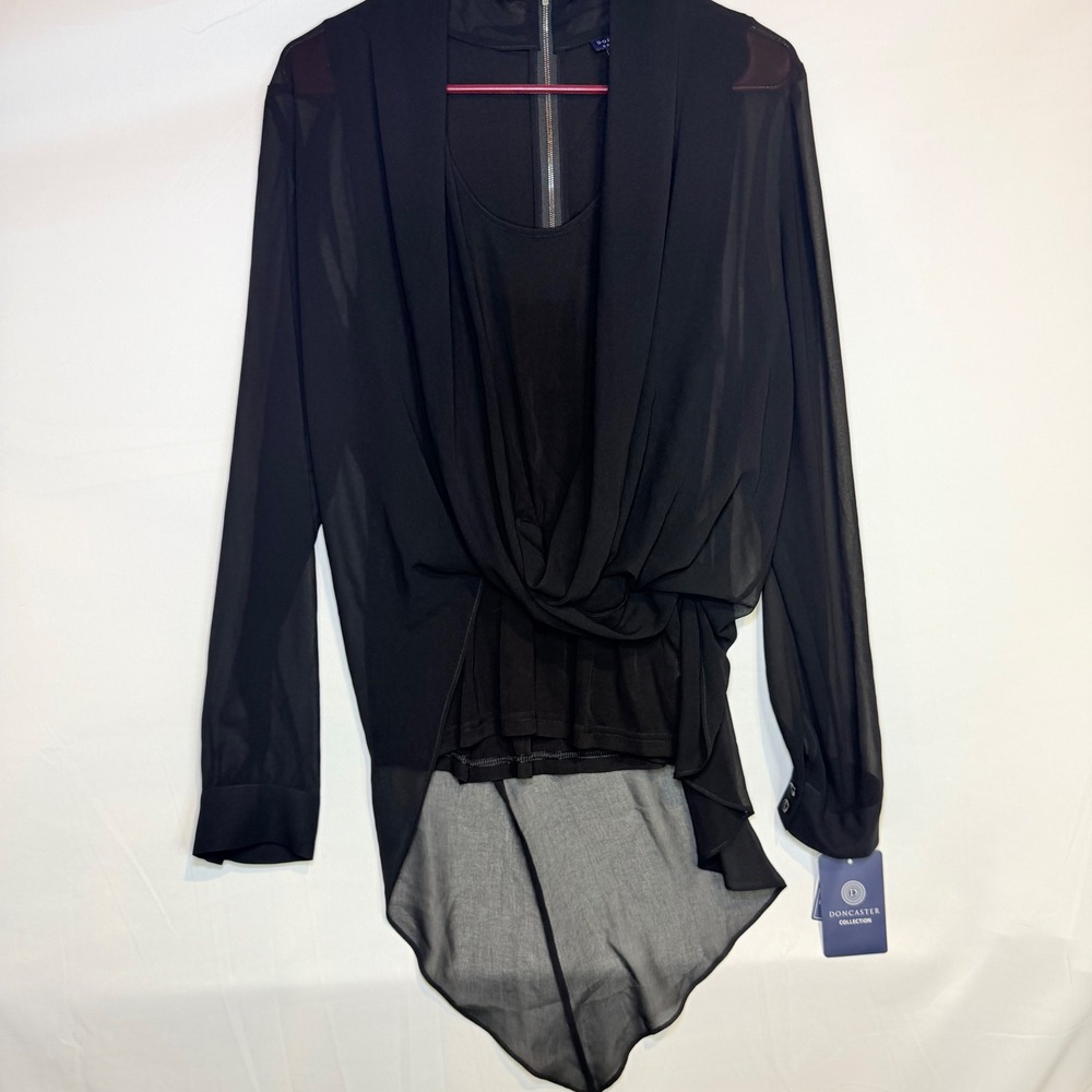 Doncaster Collection Women Black Sheer Layered Asymmetrical Blouse M296BL09 10M